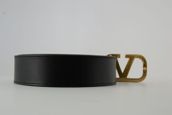 Black V Gold Buckle Leather Belt - Image 3