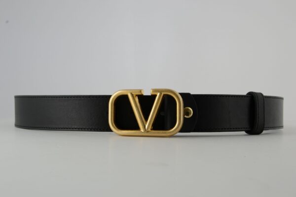 Black V Gold Buckle Leather Belt - Image 5