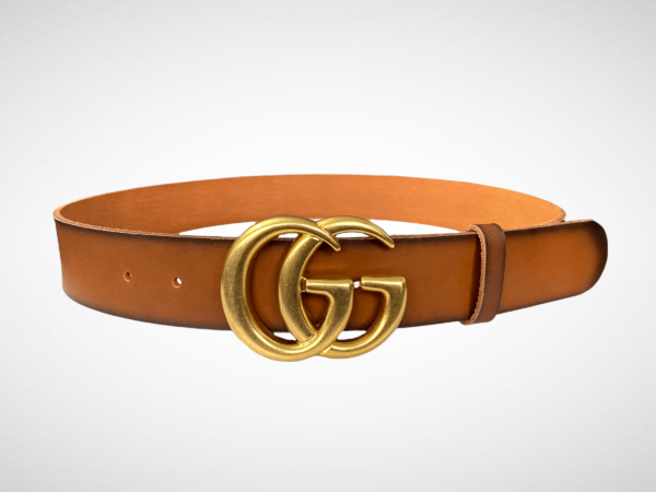 Brown Leather Belt Gold / Silver Buckle 40 mm