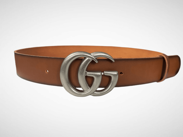Brown Leather Belt Gold / Silver Buckle 40 mm - Image 2