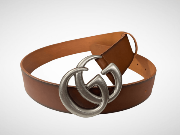 Brown Leather Belt Gold / Silver Buckle 40 mm - Image 4