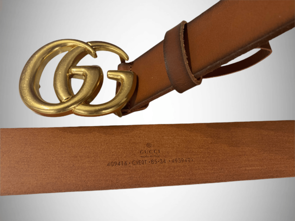 Brown Leather Belt Gold / Silver Buckle 40 mm - Image 5