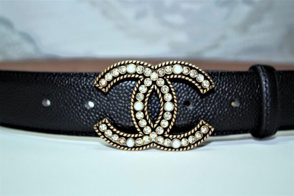Chanel Caviar Pattern Belt Gold Diamond Buckle