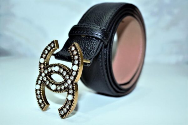 Chanel Caviar Pattern Belt Gold Diamond Buckle - Image 2