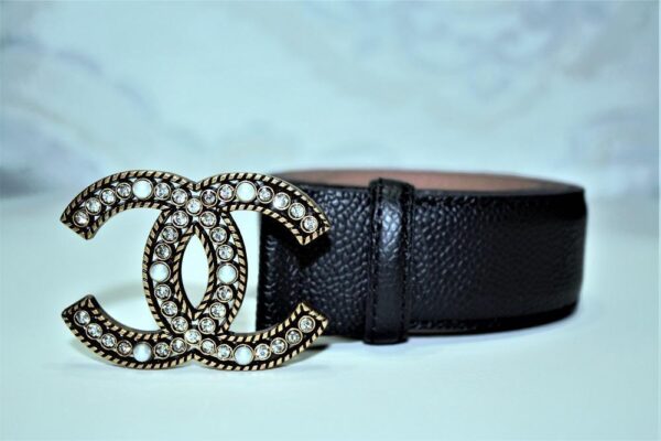 Chanel Caviar Pattern Belt Gold Diamond Buckle - Image 3
