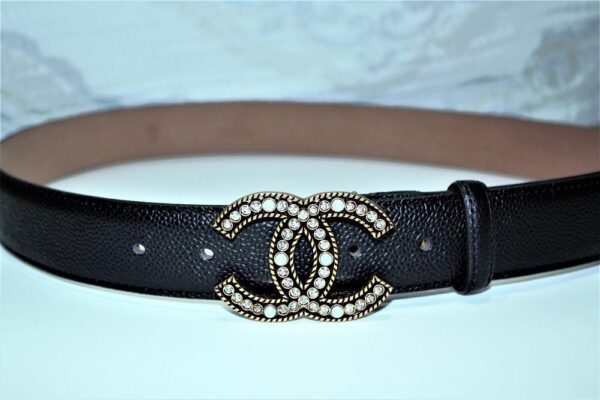 Chanel Caviar Pattern Belt Gold Diamond Buckle - Image 4