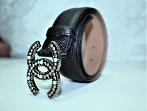 Caviar Pattern Chanel Belt Silver Diamond Buckle - Image 2