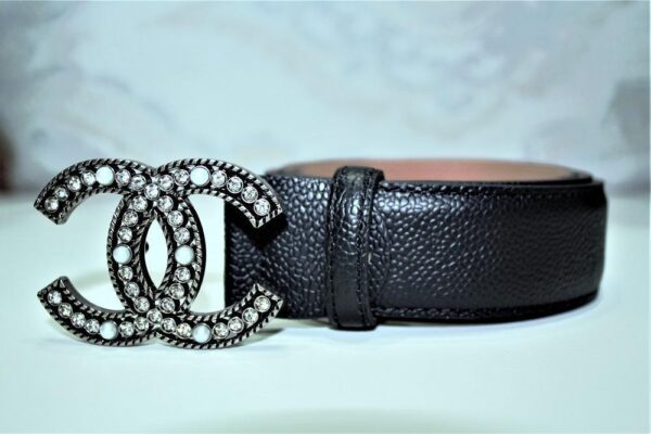 Caviar Pattern Chanel Belt Silver Diamond Buckle - Image 3