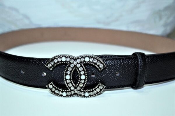 Caviar Pattern Chanel Belt Silver Diamond Buckle - Image 4