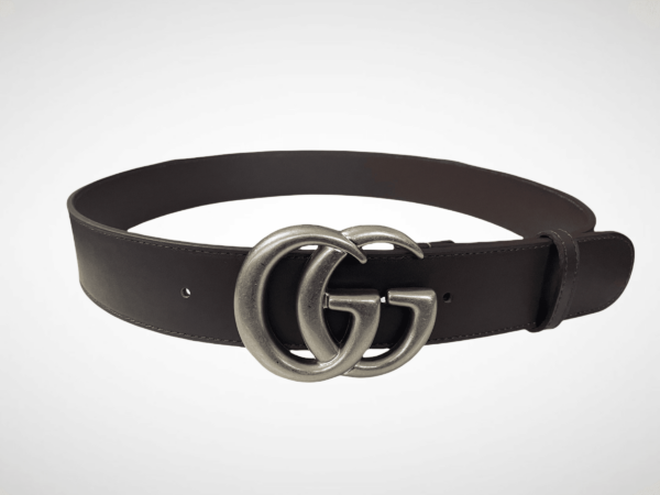 Dark Brown Leather Belt Silver Buckle 40 mm