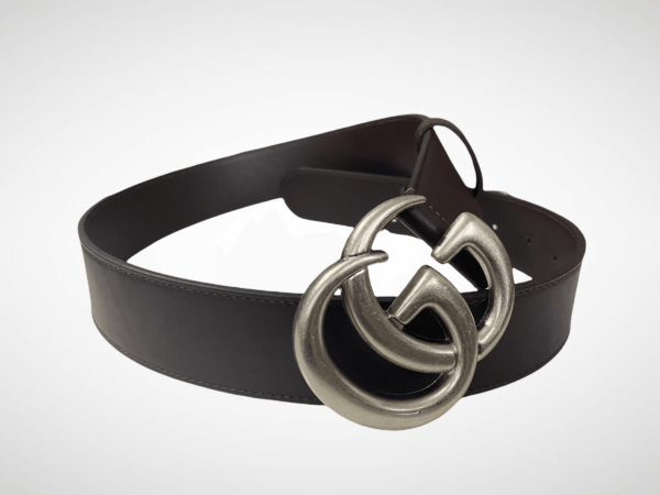 Dark Brown Leather Belt Silver Buckle 40 mm - Image 2