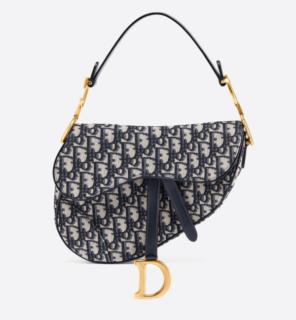 Saddle bag in blue Oblique jacquard canvas,